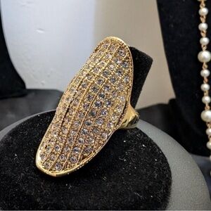 Gold & Cubic Zirconia Statement Ring Fashion Jewelry Size 7